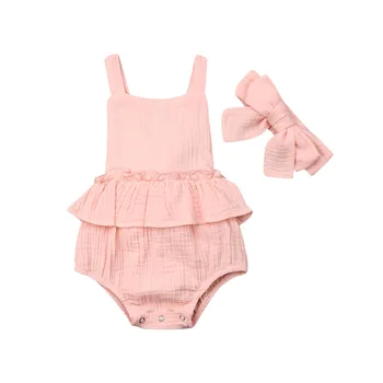 Baby Body 2019 Nyfødte Baby Piger Flæser Bodysuit +Pandebånd Buksedragt 2stk Udstyr Sunsuit Tøj Sæt
