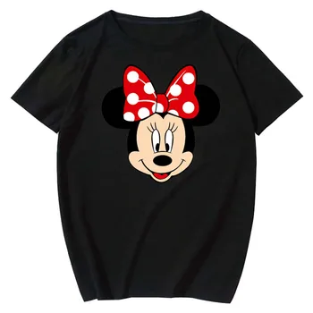Disney Stilfulde Minnie Mouse Tegnefilm Print-O-Neck Pullover, Korte Ærmer i Kontrast Farve Unisex T-Shirt Tee Toppe XS - 3XL 11 Farver 4023