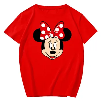 Disney Stilfulde Minnie Mouse Tegnefilm Print-O-Neck Pullover, Korte Ærmer i Kontrast Farve Unisex T-Shirt Tee Toppe XS - 3XL 11 Farver