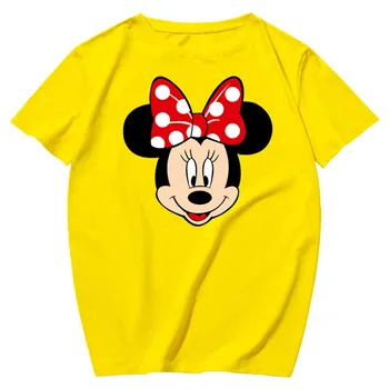 Disney Stilfulde Minnie Mouse Tegnefilm Print-O-Neck Pullover, Korte Ærmer i Kontrast Farve Unisex T-Shirt Tee Toppe XS - 3XL 11 Farver