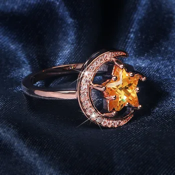 Trendy Gnister Fuld Zircon Månen, Stjerner Ringe Top kvalitet Rosa Guld Farve Ring For Kvinder Engagement Jubilæum Smykker Gaver 4045