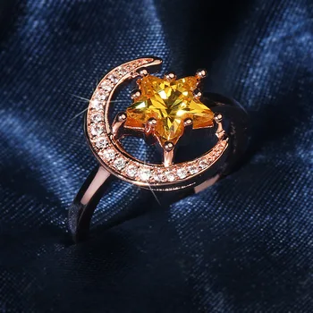 Trendy Gnister Fuld Zircon Månen, Stjerner Ringe Top kvalitet Rosa Guld Farve Ring For Kvinder Engagement Jubilæum Smykker Gaver