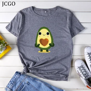 JCGO Sommer Bomulds T-Shirt til Kvinder Plus Størrelse 4XL 5XL Sjove Avocado Print-O-Hals, Korte Ærmer Kvinde Casual t-shirts Ladies Tee Toppe