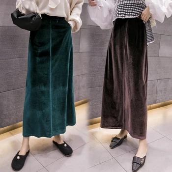 Russisk mode, elegante kvinder, høj talje maxi lange Vinter velvet nederdele 5XL 6XL plus size Autunm og Foråret Velour nederdele