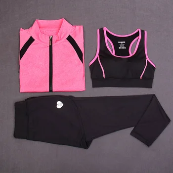 Bh + Frakker + Bukser 3 Pc ' er Yoga Sæt sportstøj Kvinder Fitness Tøj Yoga Leggings+bh+frakker Top Gym Sport Passer Problemfri