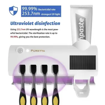 Solar Sterilisator UV-Lys (Ultraviolet Tandbørste Sterilisator Badeværelse Automatisk Tandpasta Dispenser tandbørsteholder Renere 41022