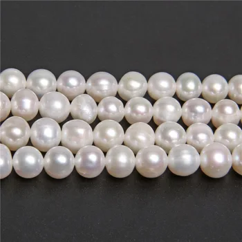 6-9 mm Hvid Real Kartoffel Runde Perler Naturlige Ferskvands Perle-Perler Til gør det selv-Halskæde, Armbånd, Øreringe Smykker at Gøre 14