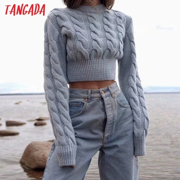 Tangada Kvinder af Høj Kvalitet, Solid Twist Afgrøde Strikket Sweater, Jumper Kvindelige Elegante Pullovere Smarte Toppe LK05 415