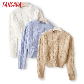 Tangada Kvinder af Høj Kvalitet, Solid Twist Afgrøde Strikket Sweater, Jumper Kvindelige Elegante Pullovere Smarte Toppe LK05