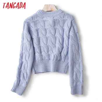 Tangada Kvinder af Høj Kvalitet, Solid Twist Afgrøde Strikket Sweater, Jumper Kvindelige Elegante Pullovere Smarte Toppe LK05
