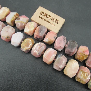 APDGG Naturlig Facetslebet Pink Opal Nugget Gemstone Løse Perler 16