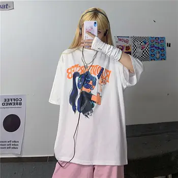 Korean Style T-Shirt til Mænd, Kvinder Ulzzang Tshirt Tee Toppe Harajuku Kawaii Tøj Sommeren Japansk Anime Bomuld Hvid T-shirt