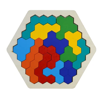 Puslespil Toy Farverige IQ-Spil Kids Voksne Montessori Uddannelse Træ-Sekskant Lære Geometri Gave Tangram Form Hjerne Teaser