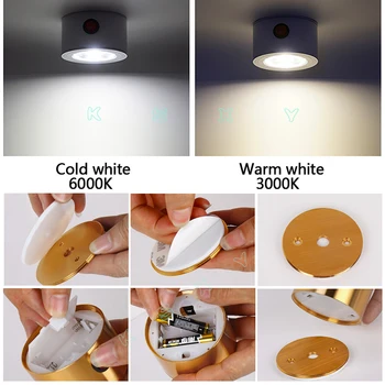 Batteri - Drevet 5W LED Downlight Lys surface mount COB Loft Spot Lampe med On/Off For kabinetter, skabe, vitriner,