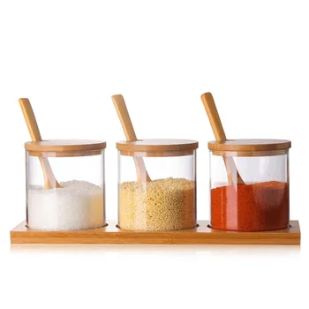 3 Stk/Sæt Glas Urt Spice Værktøjer Krydderier Flaske Glas Sukker, Salt Opbevaring Jar Krydderi Krukker med træske Køkken Tilbehør