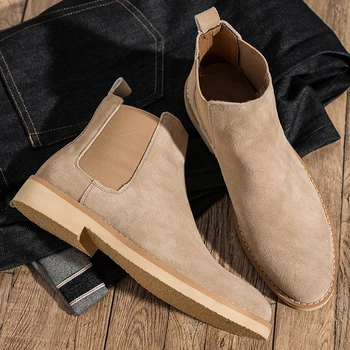 Luksus chelsea støvler til mænd udendørs casual sko beige ko læder boot italienske designer smukke ankel botas masculinas mans 4253