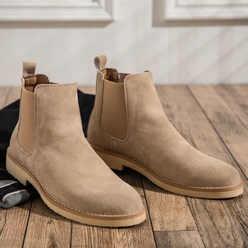 Luksus chelsea støvler til mænd udendørs casual sko beige ko læder boot italienske designer smukke ankel botas masculinas mans