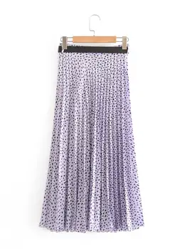 Nye Ankomst Kvinder Mode Ankel-længde Lang Plisseret Nederdel Dame Forår Sommer Vintage Højde Violet Talje Nederdel leopard print