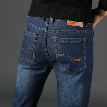 Mænd Vinteren Termisk Denim Jeans Bukser Fleece Foret Varm Straight Leg Fleece-Foret Slim Fit Mode Solid Farve Lange Bukser 42790