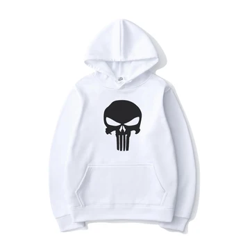 Mode Harajuku Streetwear Hættetrøjer Punisher Logo Trykt Mænd/Kvinder Casual Hoodie Hip Hop Off Hvid Hætte Sweatshirt Pullover