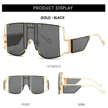 Overdimensionerede Solbriller Kvinder 2020 Fashion Square Spejl Nuancer Briller Luksus Mærke Metal Nitte Tendens Unikke Kvindelige Brillerne UV400