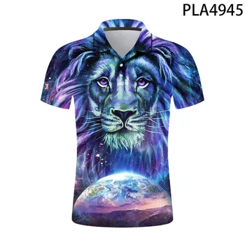 Sommeren Dyr Serie Lion 3D Printet Polo Shirt Mænd Mode Camisas Casual Streetwear Harajuku Cool Polo Mænd Kort Ærme Ropa