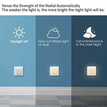 Automatisk 0,3 W LED Nat Lys UK Stik-i Varme/Dag Hvid Dusk till Dawn Dagslys Smart Sensor Energibesparende design-4 Pack