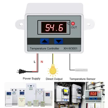 XH-W3001/W3002 10A 12V 24V 220V Digital LED temperaturregulator For Inkubator Køling Varme Skifte Termostat NTC Sensor 4331