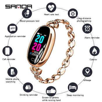Smart Ur til Kvinder SANDA E68 Farverige Oval Kvindelige ure Bluetooth Blodtryk puls Sove Skærmen Sports Armbåndsur 43458