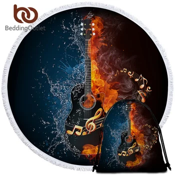 BeddingOutlet Bas Guitar Store Runde Strand Håndklæde Kvast 3D-Ild, Vand Microfiber Håndklæde Toalla Picnic Tæppe Mat 150cm