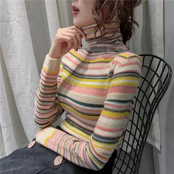 Efteråret og Vinteren 2020 ny Stribe turtleneck sweater kvinder med udenlandsk udseende tynde pile-hals strik strik jakke-lange ærmer 4350