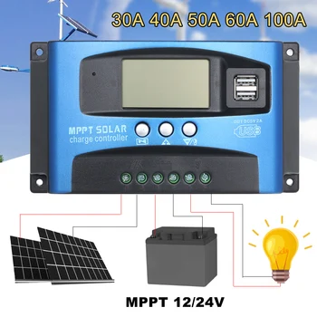 Nye MPPT Solar laderegulator Dual USB LCD Auto Solcelle Panel Oplader Regulator MPPT 60A 30A 40A 50A 100A Sol Regulador