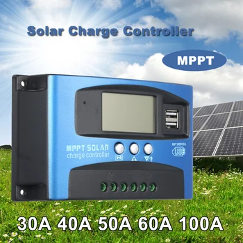 Nye MPPT Solar laderegulator Dual USB LCD Auto Solcelle Panel Oplader Regulator MPPT 60A 30A 40A 50A 100A Sol Regulador