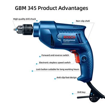 Bosch Elektrisk Boremaskine GBM 345 Elektrisk Skruetrækker Multifunktionelt Værktøj, 220V Elektrisk Boremaskine (Send 5 Oprindelige Bor Prikker)