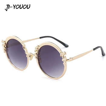 Solbriller til kvinder brand designer Retro dekoration runde oculos Steampunk Metal Ramme lunette Høj Kvalitet Pink UV400 44370
