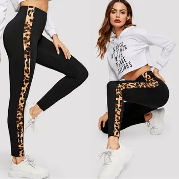 Ny Stil Damer Women ' s Yoga Pants Black Leopard Patchwork Trænings-og Høj Talje Yoga Fitness Sport Lange Tynde Bukser Mode Hot 44443