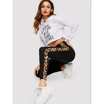 Ny Stil Damer Women ' s Yoga Pants Black Leopard Patchwork Trænings-og Høj Talje Yoga Fitness Sport Lange Tynde Bukser Mode Hot