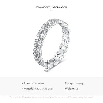 Colusiwei Høj Kvalitet 925 Sterling Sølv Lyse Zircon Geometriske Ring for Kvinder Bride Bryllup Engagement Bands Mode Smykker 4473