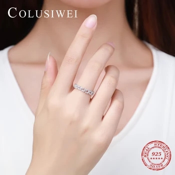 Colusiwei Høj Kvalitet 925 Sterling Sølv Lyse Zircon Geometriske Ring for Kvinder Bride Bryllup Engagement Bands Mode Smykker
