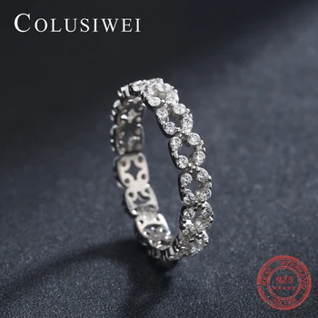 Colusiwei Høj Kvalitet 925 Sterling Sølv Lyse Zircon Geometriske Ring for Kvinder Bride Bryllup Engagement Bands Mode Smykker