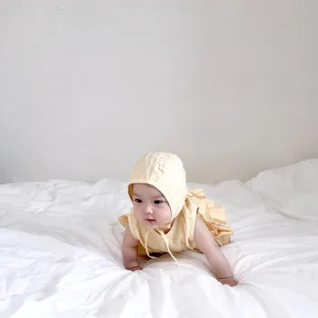 2020 Japansk koreansk Foråret Og Sommeren Nye Produkter Baby Bomuld Ærmeløs Lace-up One-piece Sparkedragt med Hat