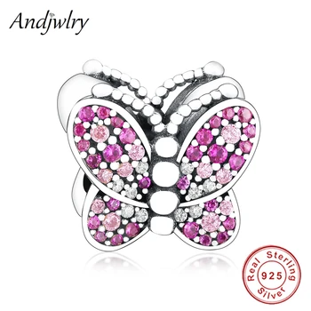 Passer Oprindelige Charme Armbånd af 925 Sterling Sølv Charms Blændende Pink Butterfly Perler til gør det selv-Gør Kvinder Berloque