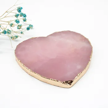 Naturlige Rosa Kvarts, Agat Stykke Guld Kantet Smykker Ornament Crystal Coaster 45497