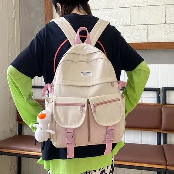 HOCODO Mode Kontrast Rygsæk Kvinder Vandtæt Nylon Rygsæk Fyldningsdøre Multi-Lomme Skole Taske Til Teenage-Piger Skulder Taske