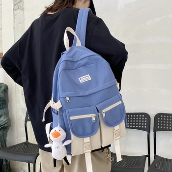 HOCODO Mode Kontrast Rygsæk Kvinder Vandtæt Nylon Rygsæk Fyldningsdøre Multi-Lomme Skole Taske Til Teenage-Piger Skulder Taske