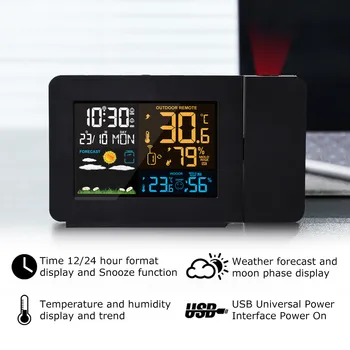 Digital Alarm vægur Vejr Station LCD-Ur, Temperatur, Luftfugtighed, Tryk, Vind, Vejr Prognose Støtte 7 Sprog