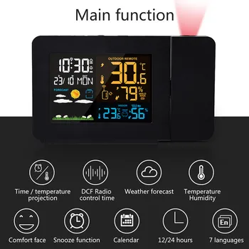 Digital Alarm vægur Vejr Station LCD-Ur, Temperatur, Luftfugtighed, Tryk, Vind, Vejr Prognose Støtte 7 Sprog