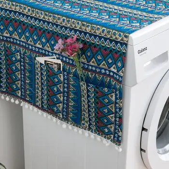 Geometriske Vaskemaskine Dække Køleskab Smudsomslag Med Kvast Tyk Bomuld Køleskab Arrangør Mikrobølgeovn Dækker