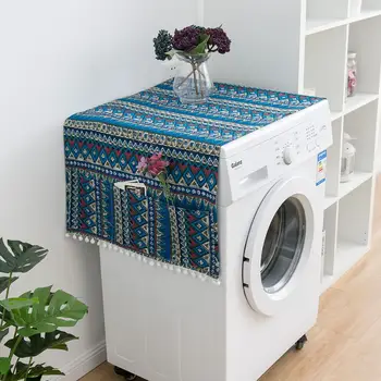 Geometriske Vaskemaskine Dække Køleskab Smudsomslag Med Kvast Tyk Bomuld Køleskab Arrangør Mikrobølgeovn Dækker
