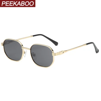 Peekaboo guld square solbriller mænd metal gradient linse klassisk stil brun retro solbriller til kvinder uv400 dropshipping